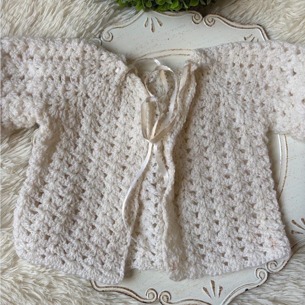 Handmade Crochet Baby Cardigan - Cream
